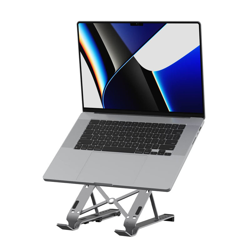 j5create Portable Aluminum Laptop Stand with USB 4-Port Hub, Foldable and Adjustable Notebook Riser with 4 USB-A Ports for MacBook, Laptop, and Tablet up to 16" (JTS223)