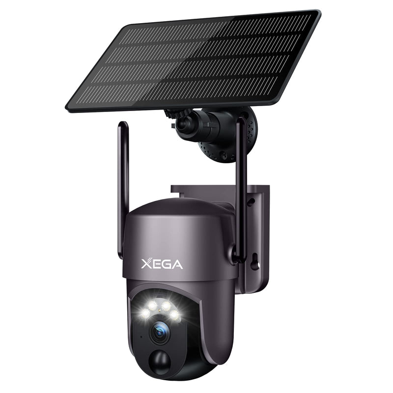 Xega Security Camera Wireless Outdoor 2K 360° PTZ Camera Solar Security Cameras 2.4G WiFi Video Surveillance w/Spotlight & Siren, Color Night Vision, AI Motion Detection, 2-Way Talk, IP66