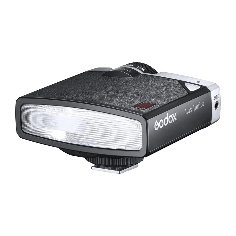 GODOX Lux Junior Retro Camera Flash GN12 6000K Color Temperature Auto & Manual Modes 1/1-1/64 Flash Power 28mm Focal Length Replacement for Canon Nikon Sony Fuji Olympus Hot-Shoe Cameras Black