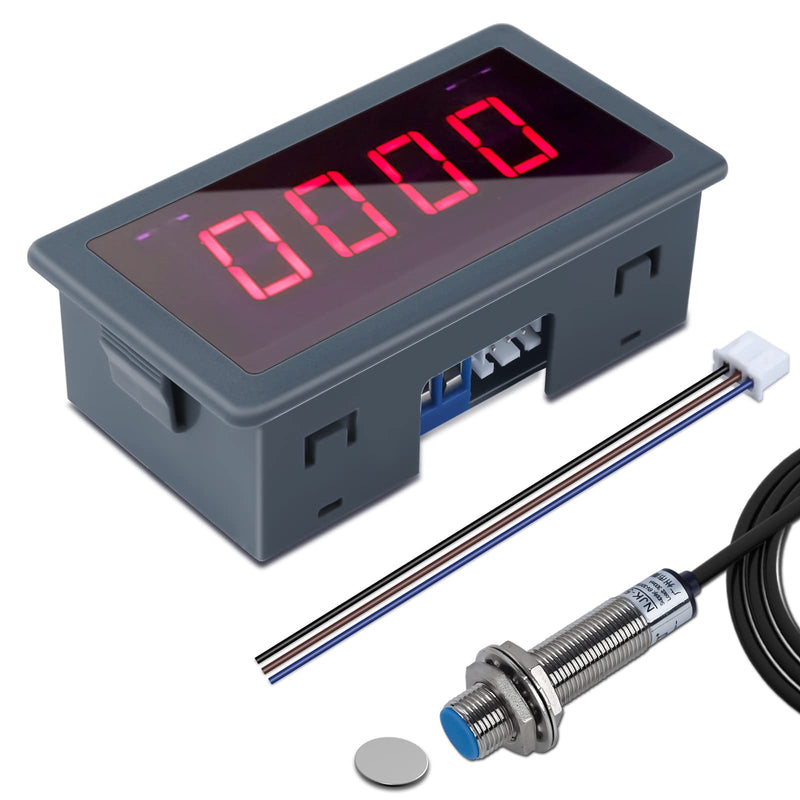 ICSTATION 4 Digital Red LED Tachometer RPM Speed Meter AC 110V-230V Digital Motor Tachometer with Hall Proximity Switch Sensor NPN for Lathe Conveyor Belt