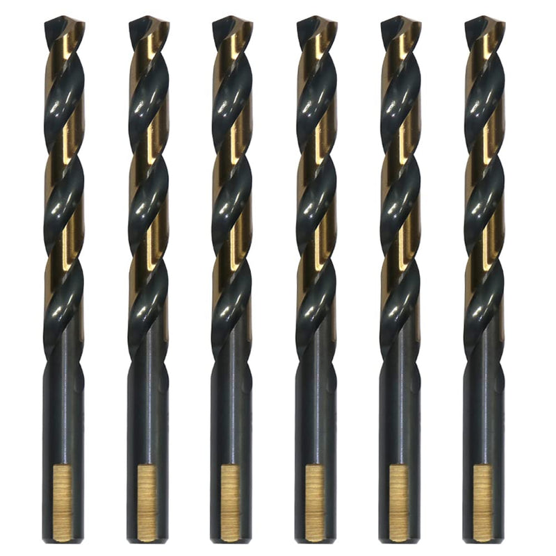 6PCS 1/2" HSS Black Gold Twist Drill Bits Set, 135 Degree Split Point, Jobber Metal Drill Bit, General Purpose for Use in Mild Steel, Copper, Aluminum, Zinc Alloy, Wood, and Plastic 1/2"(6PCS)