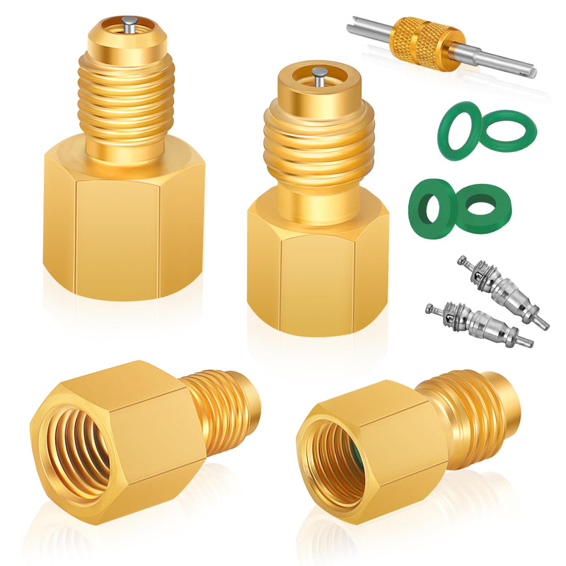 Boltigen R134a Refrigerant Tank Adapters, R12 R22 to R134a Adapter Connector, 1/2 to 1/4 Flare R134a Vacuum Pump Adapter Fittings with Valve Core Remover R134A Adapters