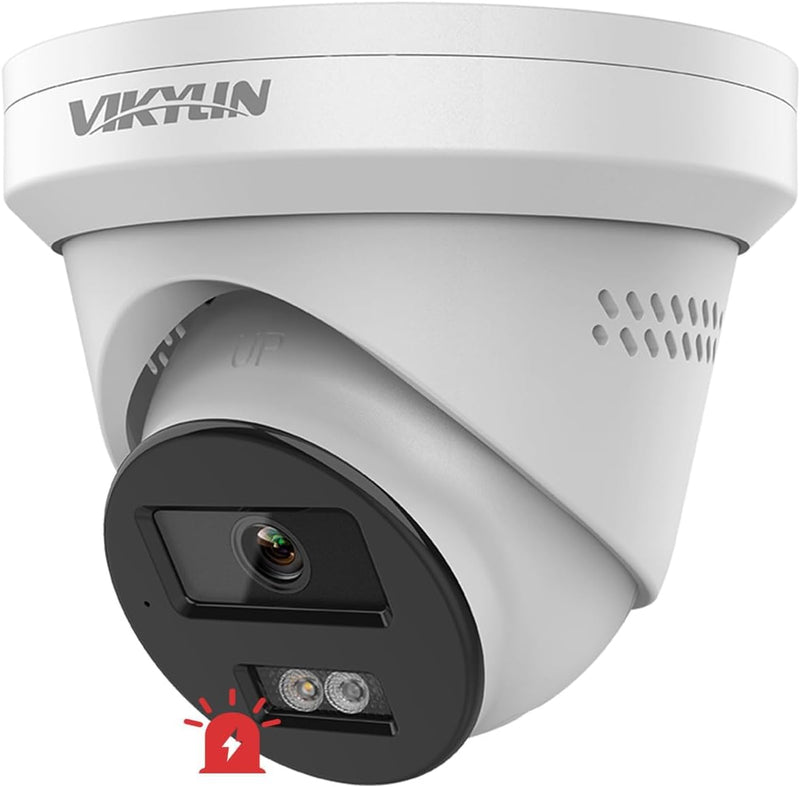 VIKYLIN 8MP 4K IP PoE Camera Two-Way Audio, Active Deterrent Audible Warning Strobe Flash Light Alarm, Smart Hybrid Light Color Night Vision, White-VK383-SL