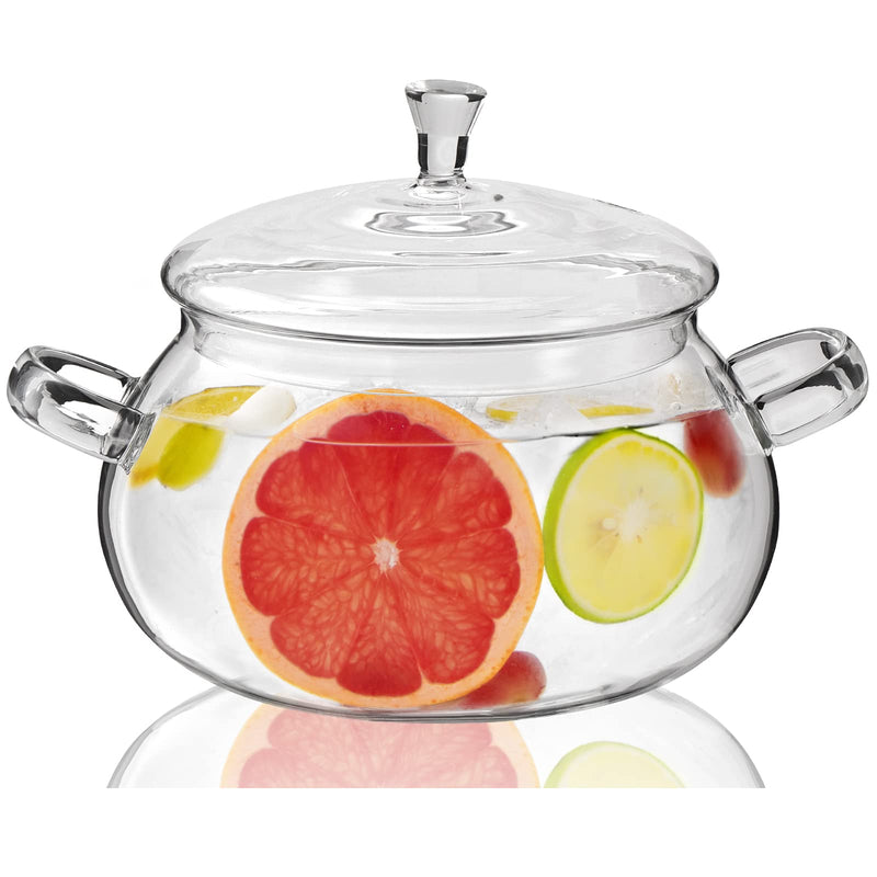 2450ML/83oz Glass Clear Saucepan with Lid,Best Handmade Easy Clean Heat Resistant Glass Cooking Pot for Noodles, Soup, Cereals, Fruits