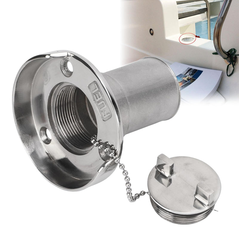 Boat Gas Cap,1-1/2"(38mm) Gas Tank Filler Neck with Keyless Cap, Boat Fuel Cap, Marine Mirror Polished 316 Stainless Steel Hardware for Boat Gas/Fuel/Diesel/Water/Waste Deck Fill