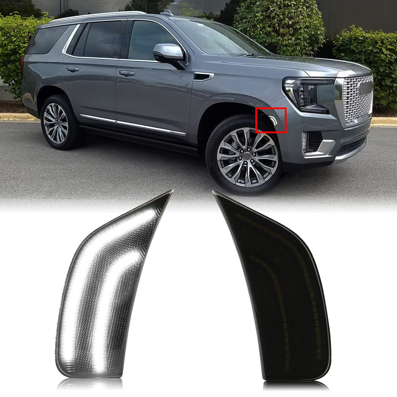 Smoked Lens LED Side Marker Lamp Compatible with 2021-2024 Yukon/Yukon Denali/Yukon XL/Tahoe/Escalade/Suburban/Escalade ESV Driver Passenger Sidemarkers Lamp White Front Turn Singal Lights Smoked Lens+White Light
