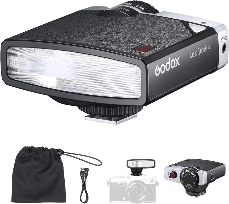 Godox Lux Junior Retro Camera Flash GN12 Vintage Universal Flash Speedlite | 7 Levels Power 1/1-1/64, Godox Small Flash for Sony Canon Fujifilm Nikon Olympus Cameras, S1/S2 Optical Control, A/M Mode