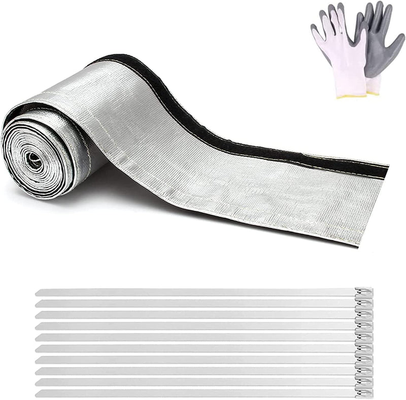 Aluminized Heat Shield Fuel Line Sleeve - 2.2" I.D. x 3.3FT with 10 Stainless Steel Cable Ties - Silver Aluminized 2.2"ID*3.3FT