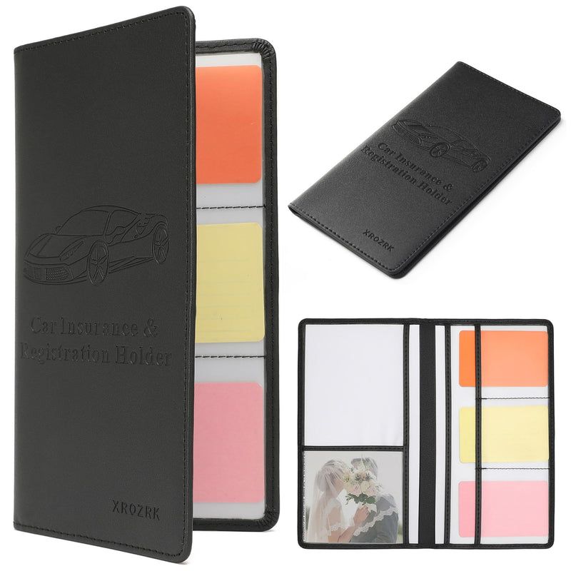 Car Registration and Insurance Holder Glove Box Folder-Premium PU Leather Car Document Wallet Driver's License, Cards and Other Essentials (Black) black