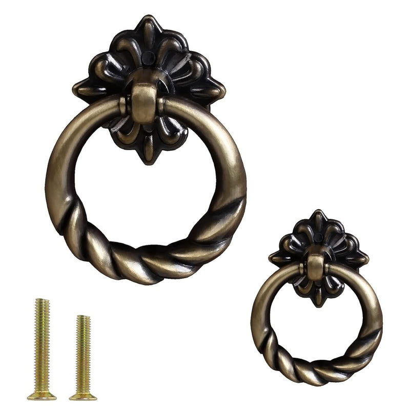 12 Pack Retro Style Bronze Drop Ring Cabinet Drawer Pull - Alloy Wardrobe Furniture Handles, Bathroom Dresser Knobs With Screws - Luxury Hardware for Kitchen Cupboard 12P Bronze