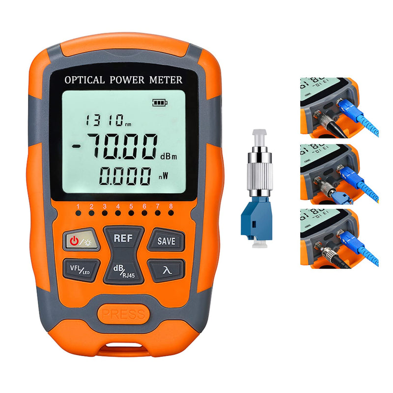 Fiber Optic Tester Portable Fiber Light Power Meter SC/FC/ST Universal Interface Fiber Tester Built-in 10Km Visual Fault Locator (OPM&VFL) with FC to LC Adapter 1