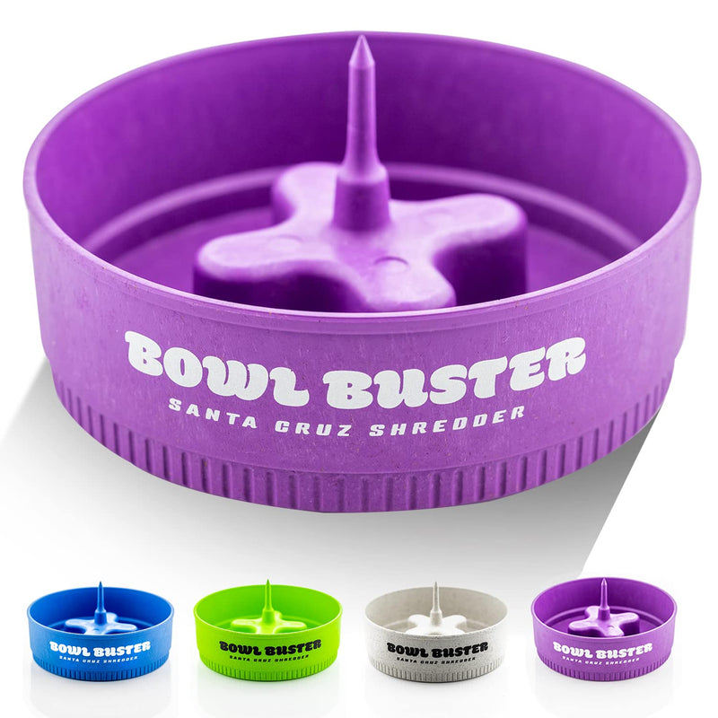 Santa Cruz Bowl Buster Ashtray with protective cap - Poker with Sturdy & Convenient Design - Four large bowl knock platforms, Mess-Free & Heat Resistant Cleaning tool Purple
