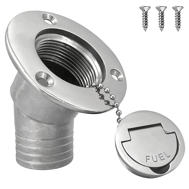 ISURE MARINE 1-1/2"(38mm) Boat Fuel Deck Fill/Filler with Keyless Cap with Screws, Marine Mirror Polished 316 Stainless Steel Hardware Angled Neck for Boat Yacht Caravan