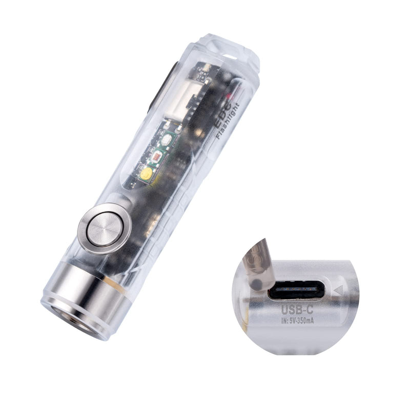 RovyVon Aurora A8 4th Gen USB C Keychain Flashlights Rechargeable, 650 Lumens 6500K Cool White Super Bright Mini Flashlight, with Red/White/365nm Sidelights, Magnetic Pocket Clip and Tail Base Silver, Clear (Sidelight: UV+Red+White)