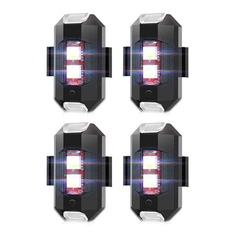 QVEVDACAR LED Strobe Drone Lights, 7 Colors Mini USB Rechargeable Lighting, Anti-Collision Tail Lights for Aircraft Flying, Motorcycles, Trucks, Cars, Bike (4-Pack)