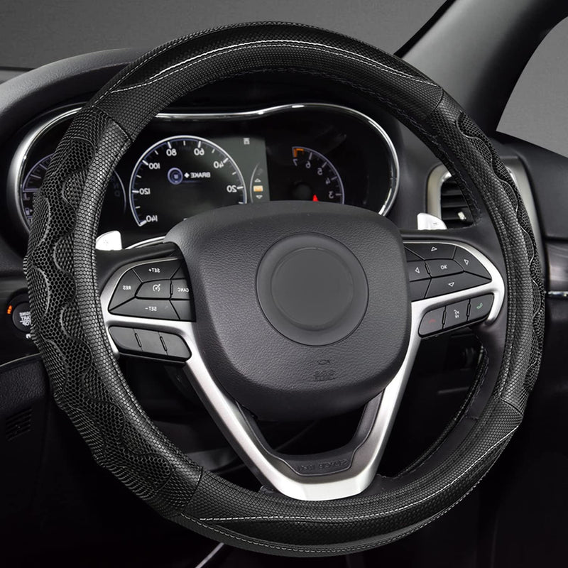 GIANT PANDA Steering Wheel Cover for Jeep Wrangler, Car Steering Wheel Cover for Jeep Grand Cherokee and Cherokee - Black Jeep SUV