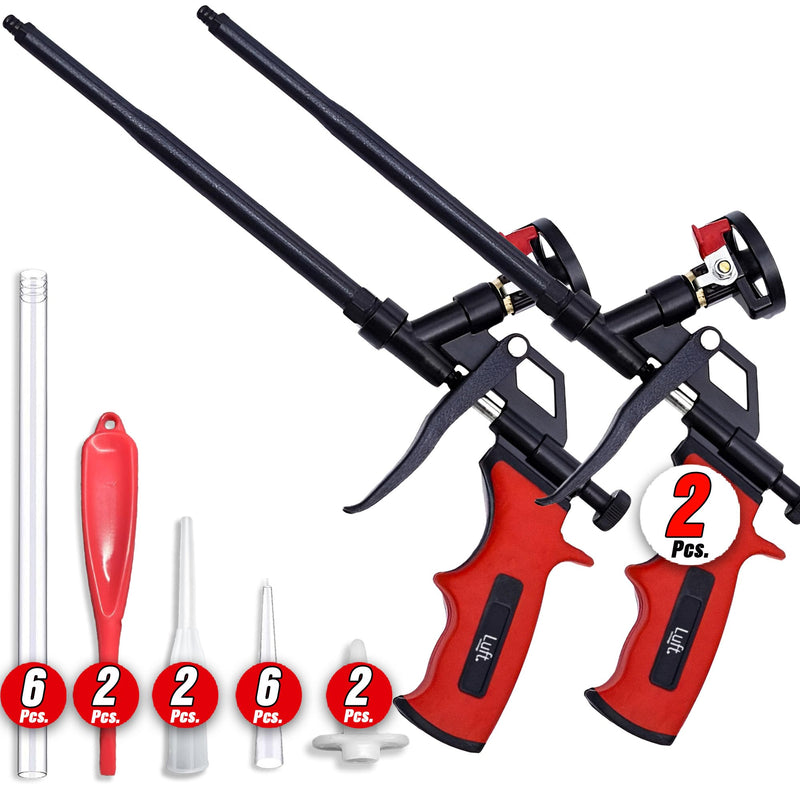 Luft Professional Expanding Foam Spray Gun (2 Insulation Guns + 9 Extenders) PU Insulating Applicator Heavy Duty Metal Body Dispensing Foam Gun Suitable for Caulking, Filling, Sealing (2 Pack) 2 Pack