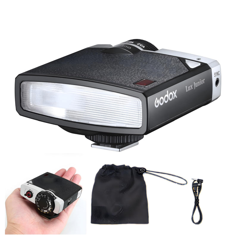 Godox Lux Junior Retro Camera Flash Speedlite | GN12, 6000K fixed color temp, auto & manual mode, S1/S2 optical sync, compatible with Canon, Nikon, Sony, Fuji, Olympus