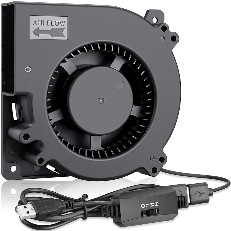 GDSTIME Quiet 120mm USB Blower Fan with 3 Speed Control, 5V DC Brushless | Centrifugal Squirrel Cage Blowers, for Receiver DVR Xbox Modem AV Cabinet Cooling, Type-A USB Plug, L/M/H Adjustable Speed 120mm x 32mm
