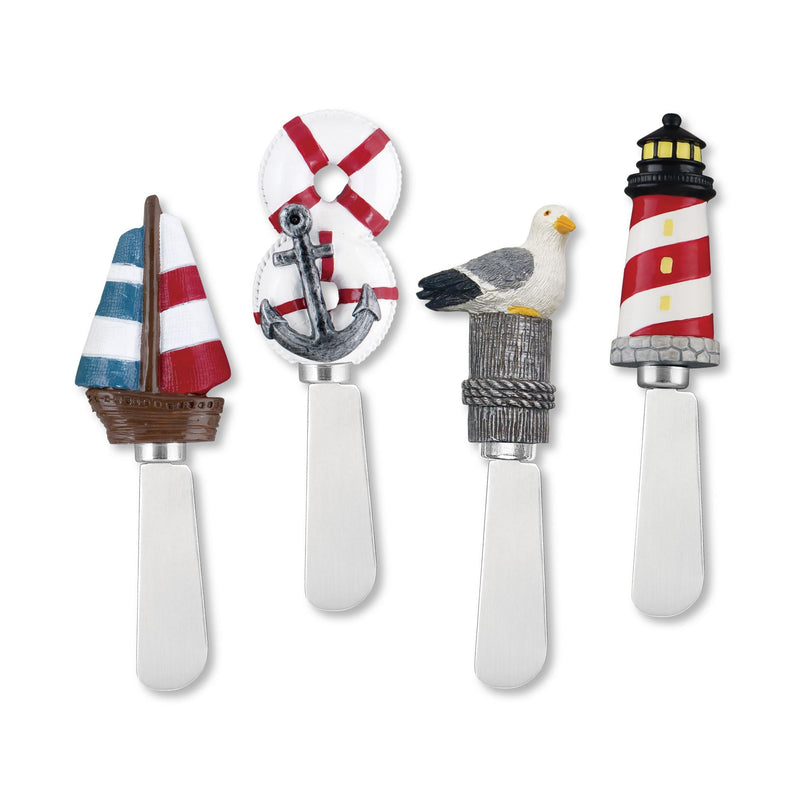 Supreme Housewares Nautical Themed Cheese Spreaders, Hand-Painted Resin Handles with Stainless Steel Blades for Spreading Cream Cheese, Butter, and Jam, Assorted Designs, Set of 4