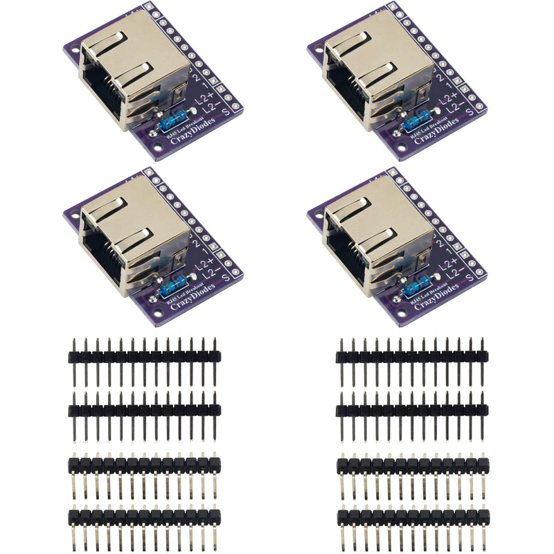 whiteeeen 4pcs RJ45 Breakout Board with LED Lights and 2 Types Male Pin Headers (Straight and Right Angel)