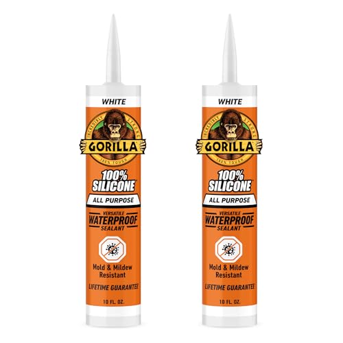 Gorilla 100% Silicone Sealant Caulk, White, 10 oz Cartridge, 2-Pack 10oz Cartridge