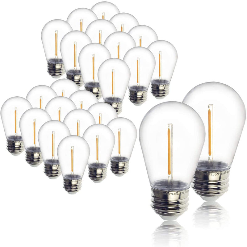 Jslinter 48-Pack LED 1W String Light Bulbs, S14 Plastic Shatterproof Edison Vintage Style Replacement 1 Watt Outdoor Light Bulbs 2200K, Waterproof, Warm White Equivalent to 11w, e26 Base 48 Count (Pack of 1) Warm-white