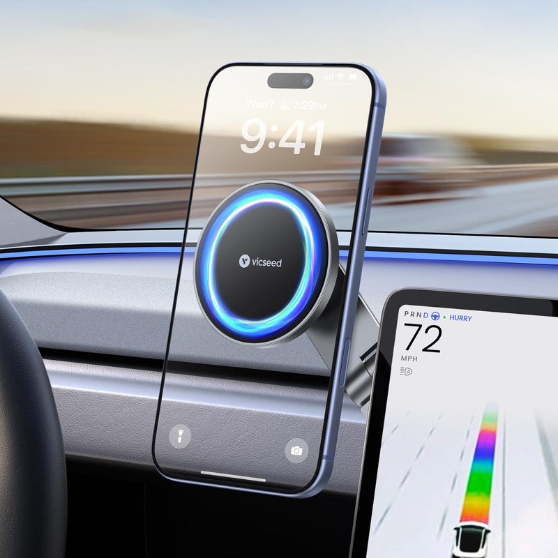 VICSEED Tesla Phone Mount【Strongest Magnet Power】Foldable Hidden Tesla Phone Holder Fit for All Phone, Tesla Model 3 Model Y for MagSafe Car Mount, Tesla Model 3 Accessories, Tesla Model Y Accessories Black