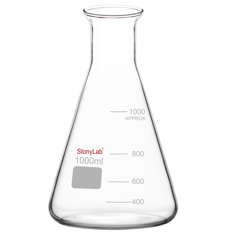stonylab Glass Wide Mouth Erlenmeyer Flask, 1000 ml Borosilicate Glass Erlenmeyer Flask with Heavy Duty Rim, 1 Pack