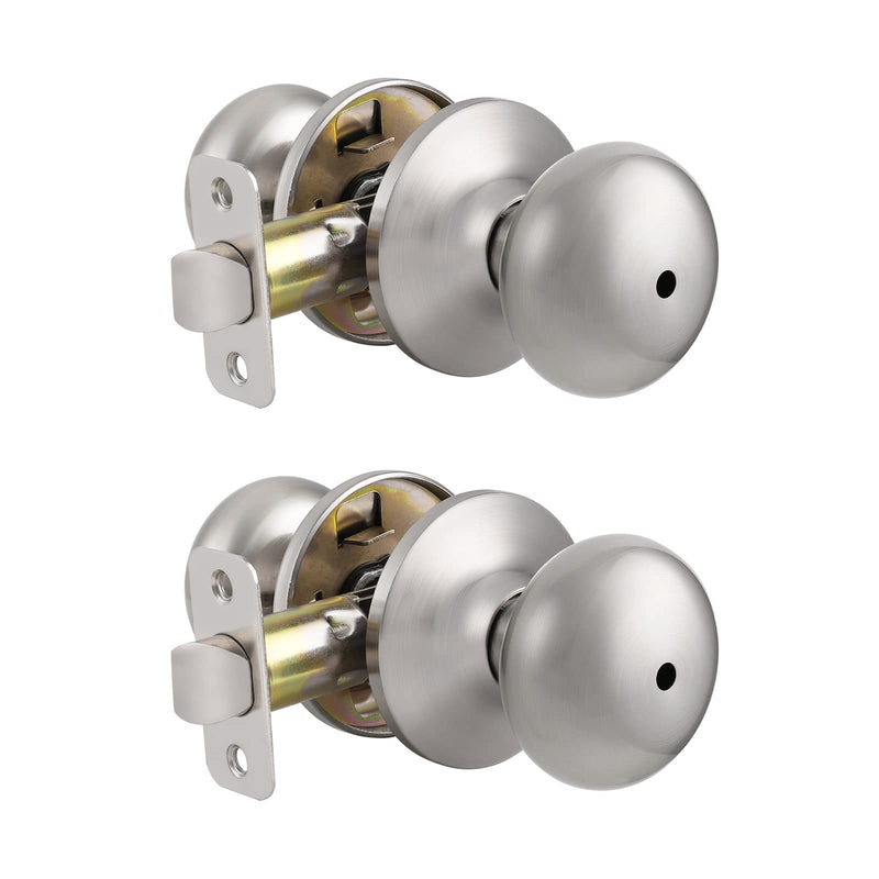 Probrico Keyless Privacy Door Knobs Interior Brushed Nickel Finish, 2 Pack Bedroom Bathroom Doorknob with Universible Handle, Solid Adjustable 60-70mm Latch