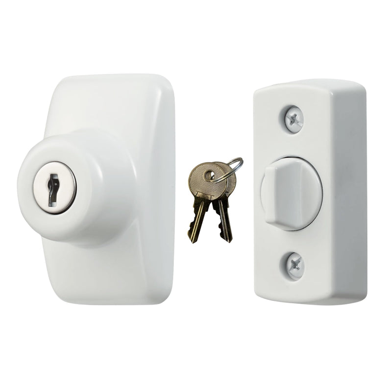 Ideal Security Model GLK Deadbolt for Storm and Screen Doors, Key Lock, White (2-Piece Set)