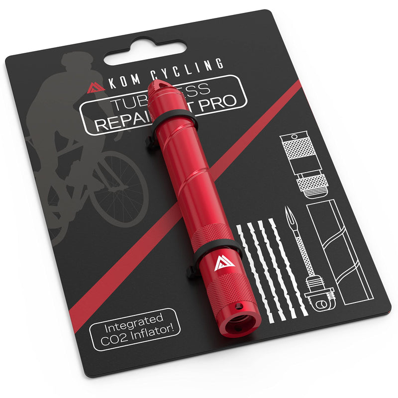 KOM Cycling Tubeless Tire Repair Kit for Bikes 8 Colors! Fixes Mountain Bike and Road Bicycle Tire Punctures Red (PRO with CO2 Inflator)