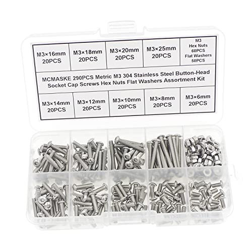 Metric M3 304 SS Button-Head Socket Cap Screws, Nuts & Washers Kit