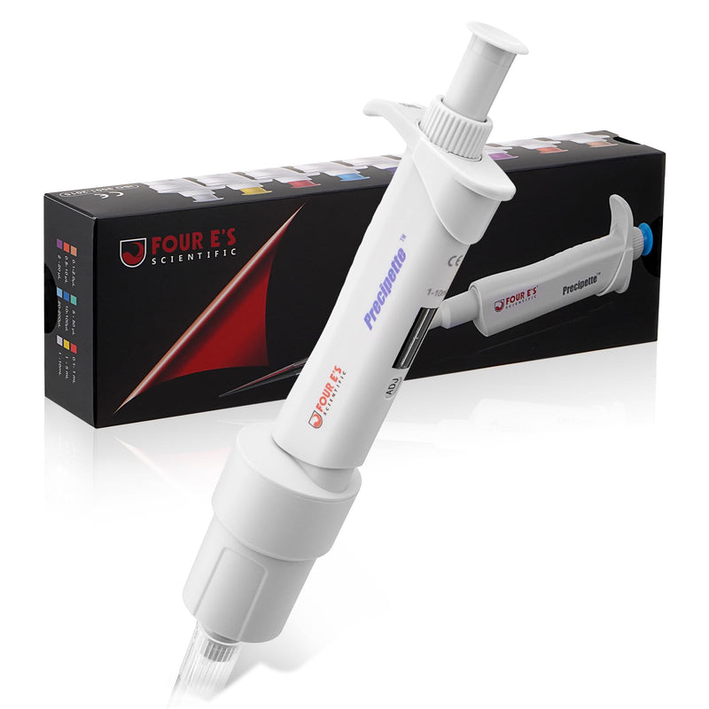 4E's USA Lab 1-10mL Pipette: Single-Channel Adjustable Micropipette with Color-Coded Top (Grey), 4 Digit Display, Universal Tip Cone, High Accuracy, ISO 8655 Calibrated & Lower Portion Autoclavable