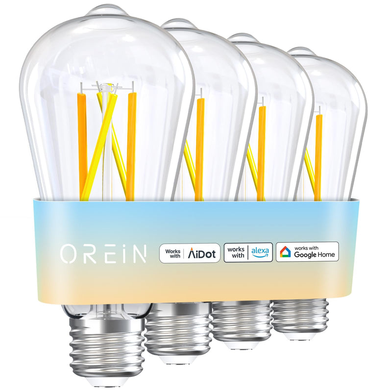 OREiN Smart Edison Light Bulbs, 2.4 Ghz Wi-Fi ST19(58) Vintage Light Bulbs E26, 800LM Dimmable via app, 2700-6500K Tunable, Smart LED Filament Bulb Works with Alexa/Google Home, 60W Equivalent 4Pack ST19-4Pack