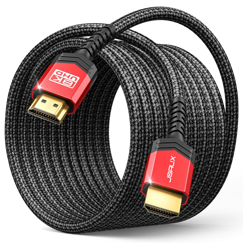 JSAUX 10K HDMI Cable 2.1 15FT 2-Pack 48Gbps 4K Ultra High Speed Cord (8K@60Hz 7680x4320, 4K@120Hz) eARC HDR10 HDCP 2.2 & 2.3 3D, Compatible with PS5/PS4/X-Box/Roku TV/HDTV/Blu-ray/LG/Samsung QLED Red