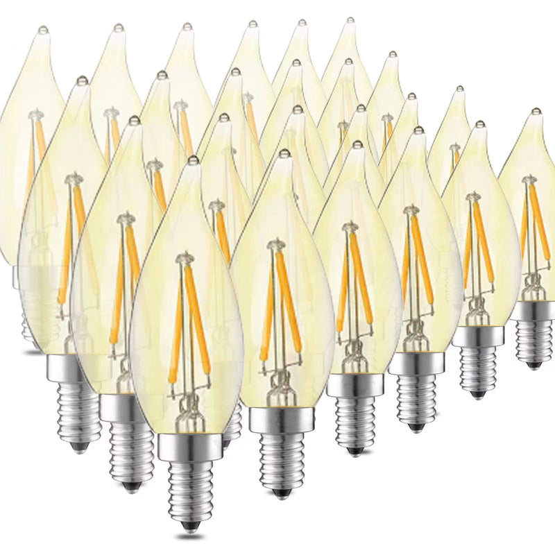 LED Candelabra Bulbs Candelabra Light Bulbs 25W Equivalent Dimmable E12 LED Bulb 2700K Soft Warm White, 2W 200LM Flame Tip Candle Bulb for Chandelier Wall Sconce 24-Pack. Clear