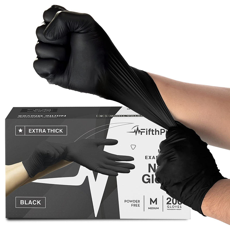 Disposable Black Nitrile Gloves Small 200 Count - Extra Thick 4.5 Mil - Powder and Latex Free Rubber Gloves - Surgical Medical Exam Gloves - Food Safe Cooking Gloves