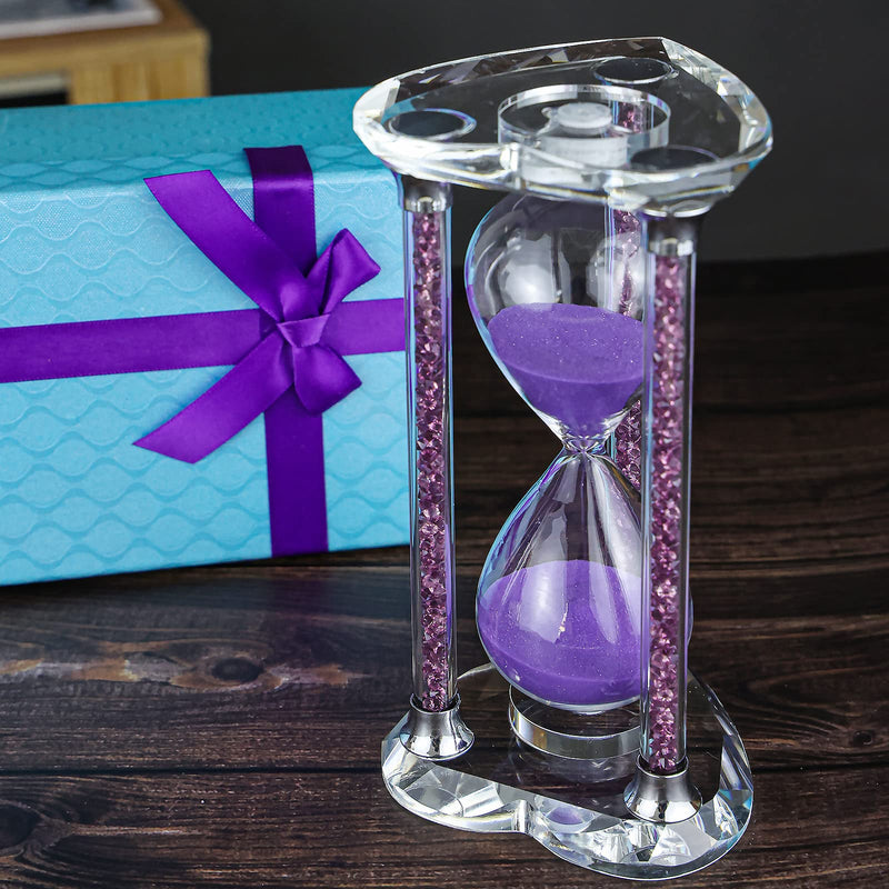 60 Minutes Sand Timers,Heart Shaped Crystal Hourglass, Sand Clock with Gift Box (Purple) Purple