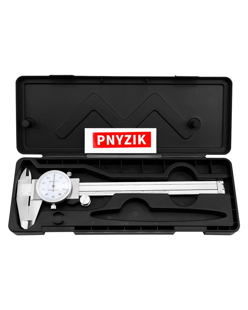 6 Inch Dial Caliper +/-0.001 Inch Accuracy, Shockproof Hardened Stainless Steel Metal 4-Way Measurement Calipers Measuring Tool with Plastic Case