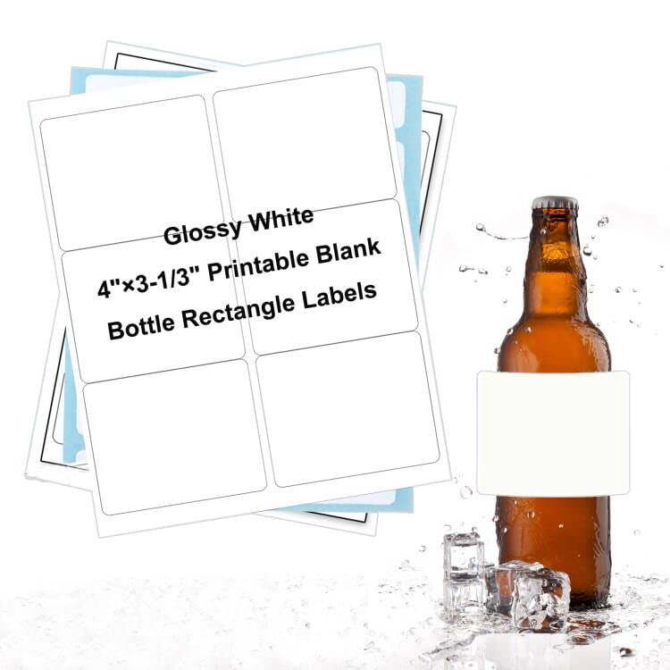 Bleidruck 4 x 3-1/3 inch Glossy White Waterproof Rectangle Labels, 120 Pcs, Oil-Resistant Vinyl Wine Bottle Labels for Inkjet/Laser Printer 20