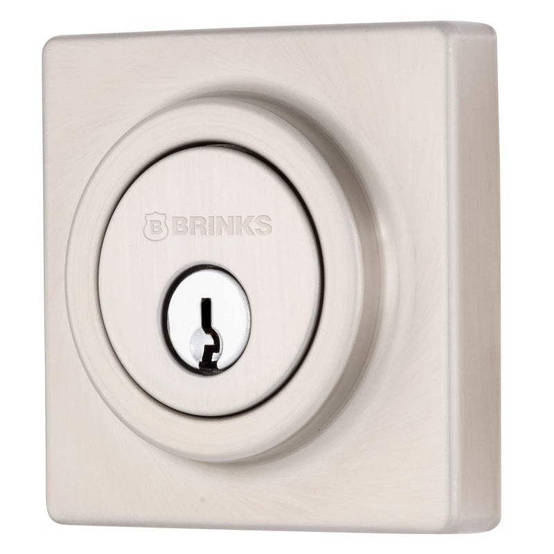 BRINKS – Exterior Deadbolt Front Door Lock – Single Cylinder Square Keyed Entry – Home & Residential Security – Satin Nickel Finish (Pack of 1)