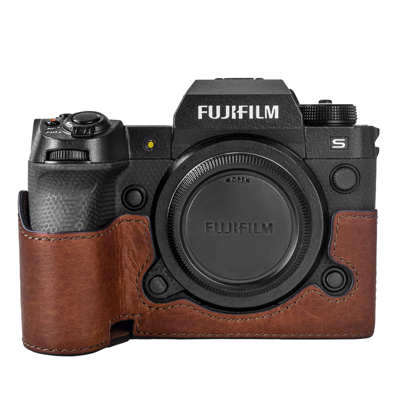 MUZIRI KINOKOO Case for Fuji XH2S/X-H2S/XH2 Digital Camera, Genuine Leather X-H2S Half Case with Opening Bottom and Enhanced Grip Design - Brown