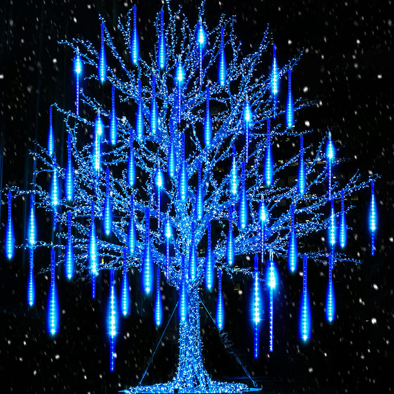 Minetom Meteor Shower Icicle Christmas Lights Outdoor, 16 Inches 16 Tubes 576 LED Dropping Connectable Hanging Falling Rain Lights for Tree Bushes Holiday, Blue