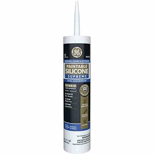 GE Supreme Paintable Silicone Caulk for Window & Door, White, 9.5 fl oz Cartridge, 1 Pack - 100% Waterproof Silicone Sealant, 7X Stronger Adhesion, Freeze & Sun Proof Pack of 1