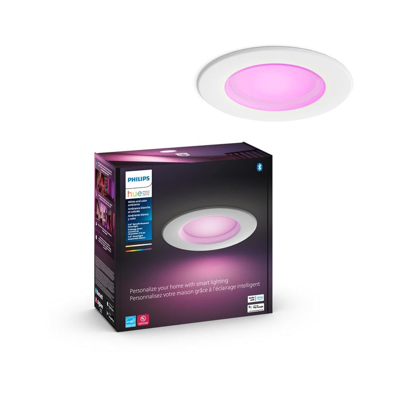 Philips Hue Smart Retrofit Recessed 5/6 Inch LED Downlight 1 Pack - White and Color Ambiance Color-Changing Light 1100LM - Control with Hue App - compatible with Alexa, Google Assistant, Apple Homekit