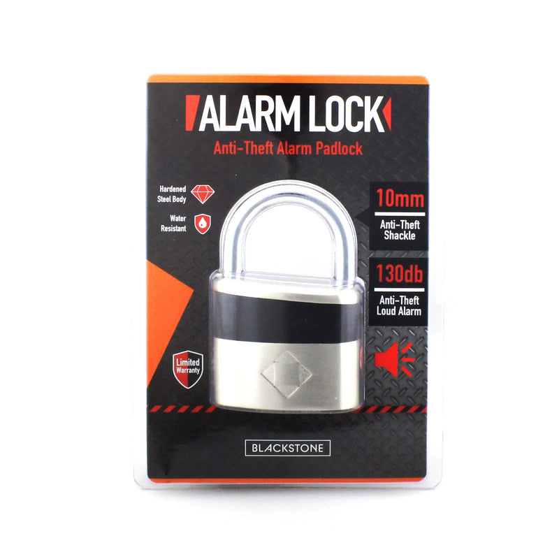 Blackstone Anti-Theft Loud 130db Alarm Padlock Weather Proof Heavy Duty Multi Purpose (10mm Shackle) 10mm Shackle
