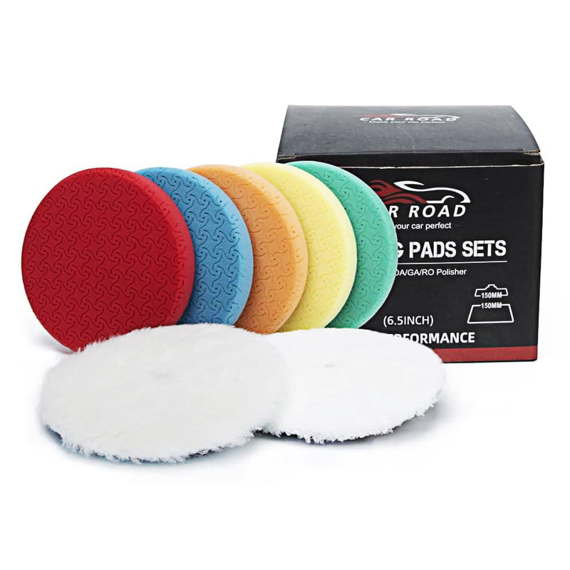 6" Buffing Polishing Pads,7Pcs 6.5 lnch Backing Plate,Compound Buffing Sponge and Woolen Pads,Cutting Polishing Pad Kit for Car Buffer Compounding,Polish and Wax (6 Inch (150mm)) 6 Inch (150mm)
