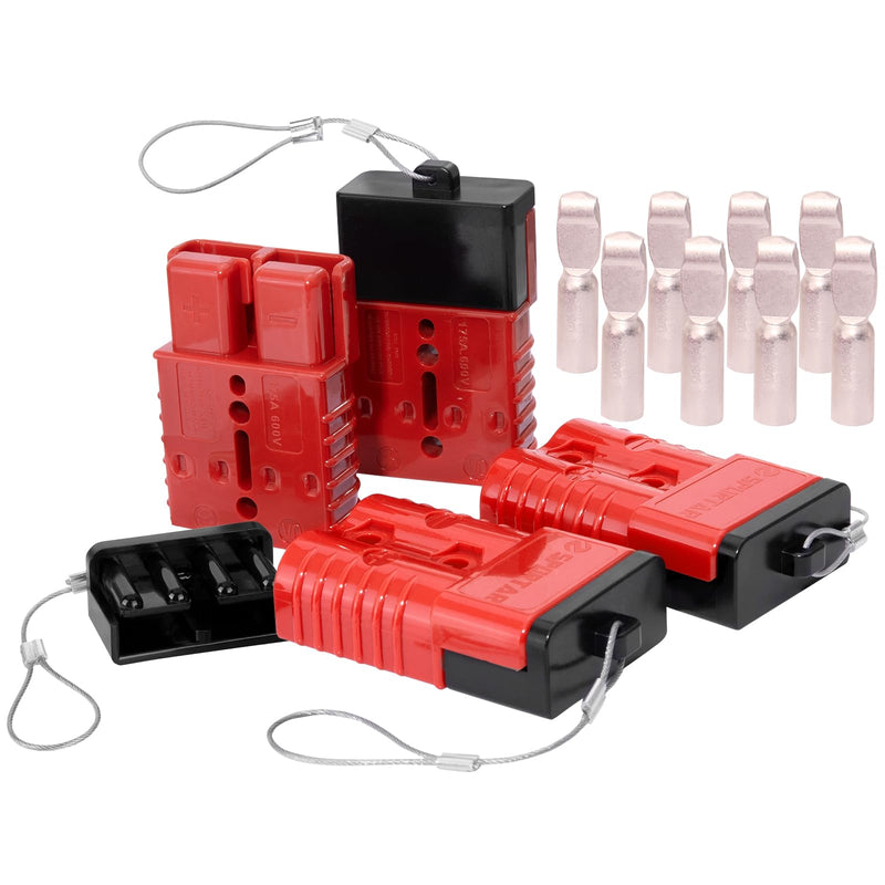 Spurtar 175A Battery Quick Connect/Disconnect, 1/0 AWG Wire Harness Plug Connector, 12-36V Quick Connect Jumper Cables for Car ATV Lifts Motors Trailer Towing Winch Quick Connect Systems, 4PCS, Red 4 Pack
