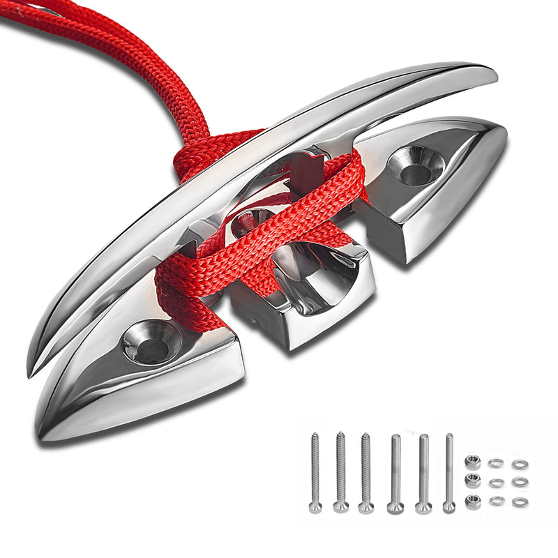 TINGZHIGO Folding Boat Dock Cleat 5 inch or 6 inch, Heavy Duty Flip Up Dock Cleat, 316 Stainless Steel, with Screws and Locking Nuts